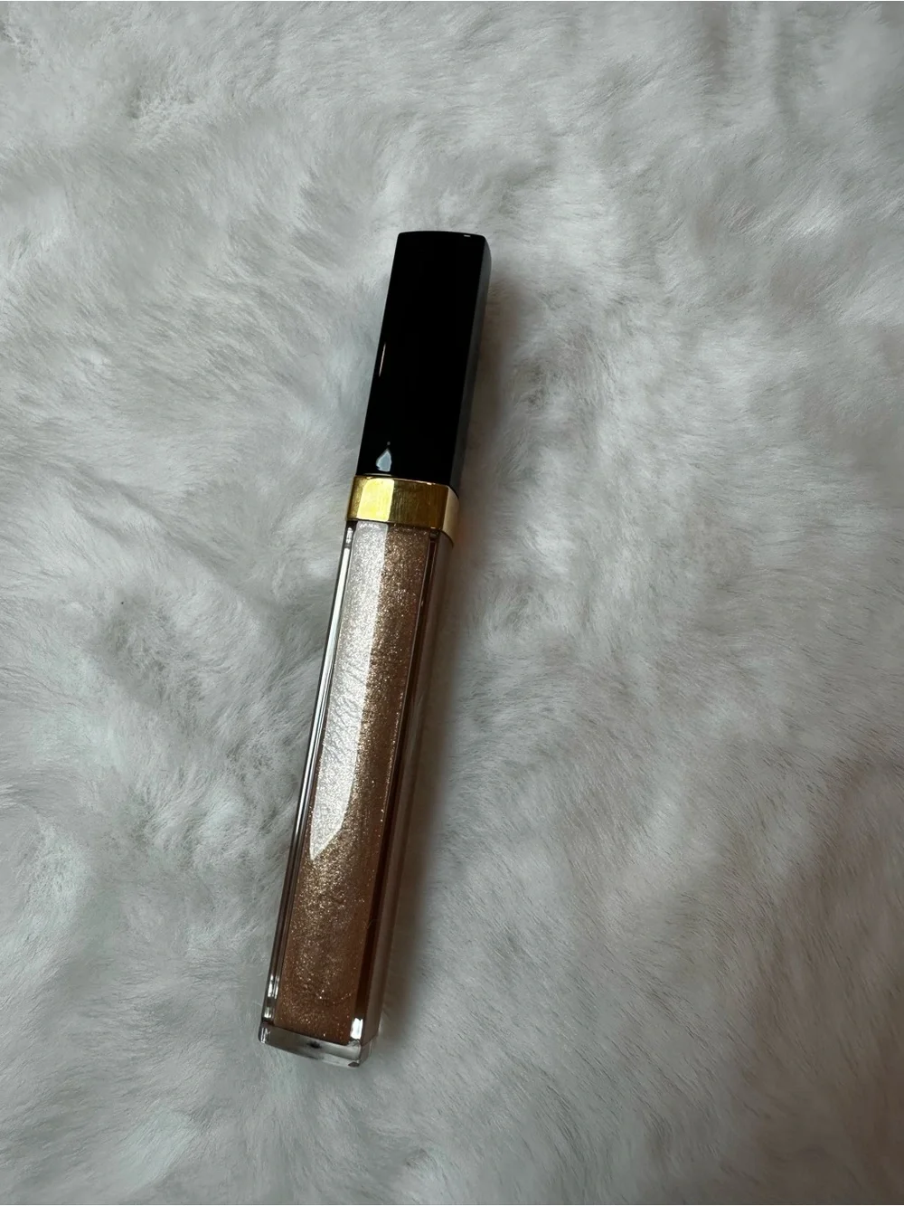 CHANEL Gold Shimmer Lip Gloss - Metallic Champagne Glow